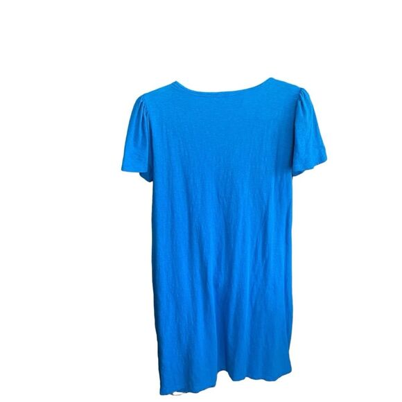 T by Talbots Blue Cotton Flutter Sleeve Crochet Neckline T-Shirt Dress Women's L - Picture 2 of 6